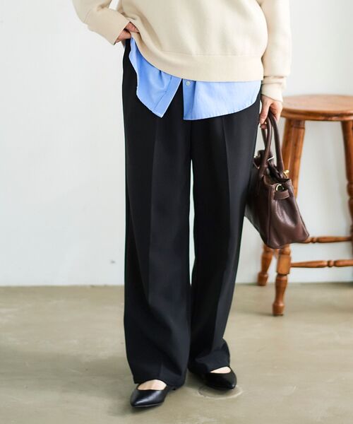 le.coeur blanc(ルクールブラン)の「【飯豊まりえさん着用】ダブルクロスストレートイージーパンツ(その他パンツ・レディース・ブラック/グレイッシュベージュ/ネイビー/ベージュ/ライトベージュ・36/38)」の3枚目の写真