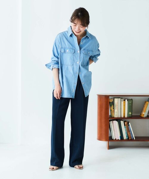 le.coeur blanc(ルクールブラン)の「【飯豊まりえさん着用】ダブルクロスストレートイージーパンツ(その他パンツ・レディース・ブラック/グレイッシュベージュ/ネイビー/ベージュ/ライトベージュ・36/38)」の10枚目の写真