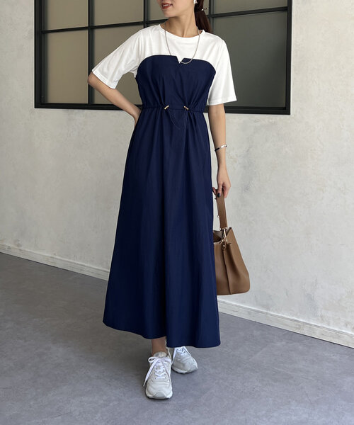 Chez toi（シェトワ）の「ビスチェ見えドロストワンピース（ワンピース・レディース・ネイビー/モカ/ブラック・FREE）」の21枚目の写真