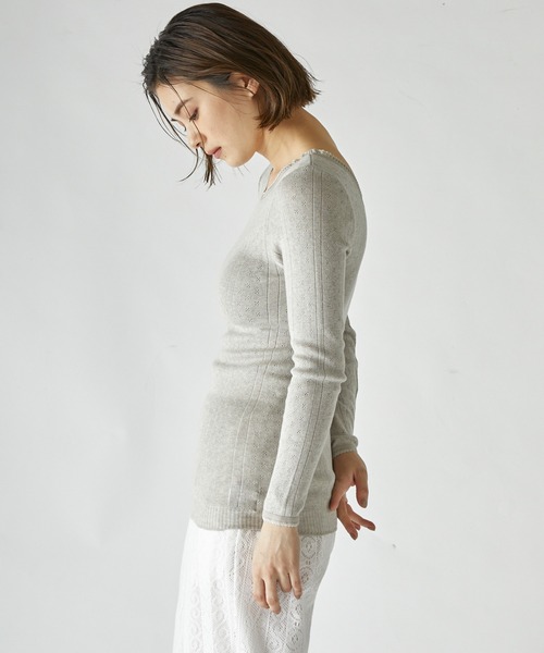 PALM(パーム)の「PALM ORGANIC CREW WITH CUP LONG SLEEVE TOP(Tシャツ/カットソー・レディース・ライトグレー/ライトパープル/キナリ/グレイッシュベージュ・FREE)」の5枚目の写真