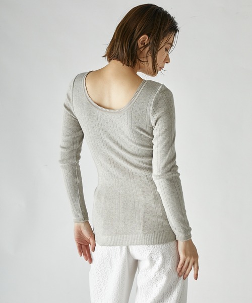 PALM(パーム)の「PALM ORGANIC CREW WITH CUP LONG SLEEVE TOP(Tシャツ/カットソー・レディース・ライトグレー/ライトパープル/キナリ/グレイッシュベージュ・FREE)」の6枚目の写真