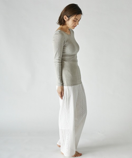 PALM(パーム)の「PALM ORGANIC CREW WITH CUP LONG SLEEVE TOP(Tシャツ/カットソー・レディース・ライトグレー/ライトパープル/キナリ/グレイッシュベージュ・FREE)」の8枚目の写真