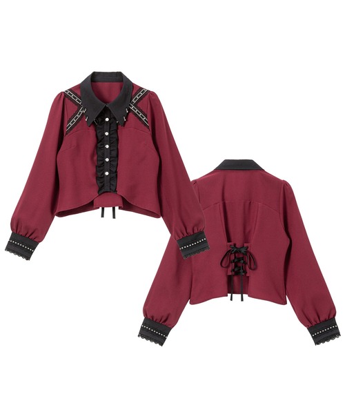 DearMyLove（ディアマイラブ）の「スタッズレースブレードブラウス（シャツ/ブラウス・レディース・ボルドー/ブラック/ホワイト/ブラック×ホワイト・3L/LL/LARGE/MEDIUM）」の4枚目の写真