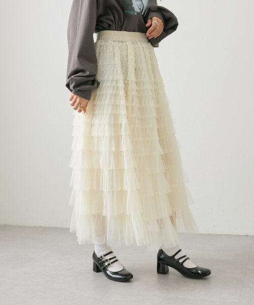 w closet（ダブルクローゼット）の「チュールティアードスカート（スカート・レディース・アイボリー/ブラック・FREE）」の5枚目の写真