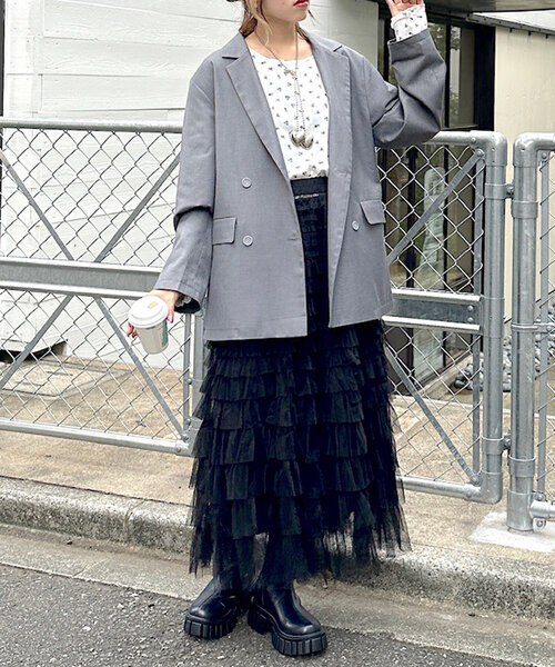 w closet（ダブルクローゼット）の「チュールティアードスカート（スカート・レディース・アイボリー/ブラック・FREE）」の10枚目の写真