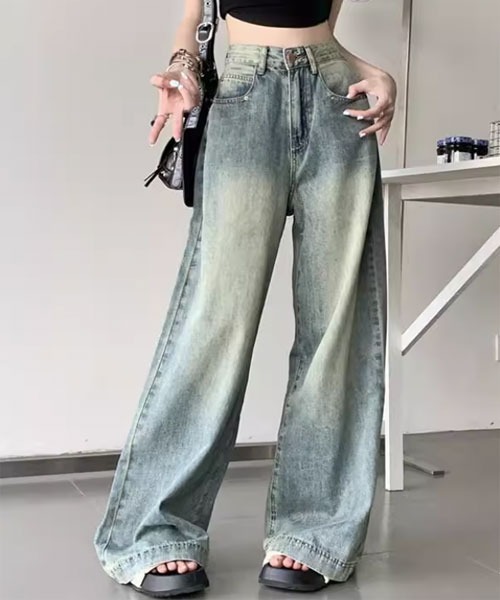 Mayree（メイリー）の「【Mayree】ウォッシュ ワイド デニムパンツ（デニムパンツ・レディース・ブルー・SMALL/MEDIUM/LARGE）」の5枚目の写真