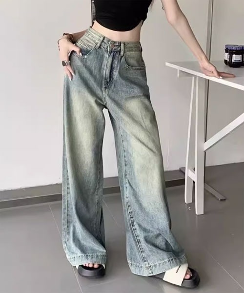 Mayree（メイリー）の「【Mayree】ウォッシュ ワイド デニムパンツ（デニムパンツ・レディース・ブルー・SMALL/MEDIUM/LARGE）」の4枚目の写真