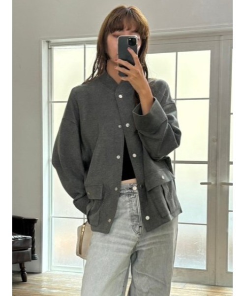 RIM.ARK（リムアーク）の「Soft felt oversized JK ソフトフェルトオーバーサイズジャケット（ブルゾン・レディース・グレー/ブルー/ライトブラック・FREE）」の5枚目の写真