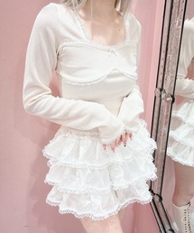 lilLilly（リルリリー）の「バイカラーレースリブトップス（Tシャツ