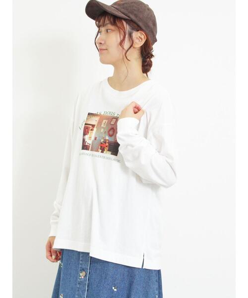 Samansa Mos2（サマンサ モスモス）の「ネコ転写プリントカットソー（Tシャツ/カットソー・レディース・オフホワイト/チャコールグレー/グレー・F）」の2枚目の写真