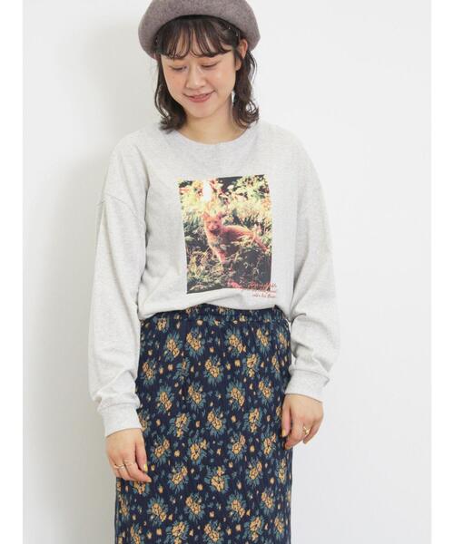 Samansa Mos2（サマンサ モスモス）の「ネコ転写プリントカットソー（Tシャツ/カットソー・レディース・オフホワイト/チャコールグレー/グレー・F）」の4枚目の写真