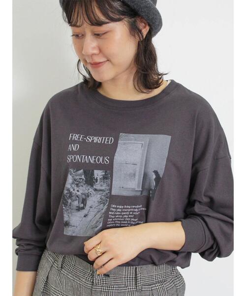 Samansa Mos2（サマンサ モスモス）の「ネコ転写プリントカットソー（Tシャツ/カットソー・レディース・オフホワイト/チャコールグレー/グレー・F）」の5枚目の写真