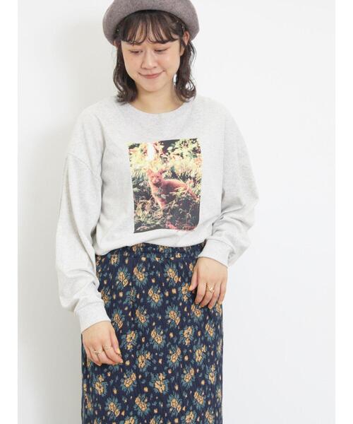 Samansa Mos2（サマンサ モスモス）の「ネコ転写プリントカットソー（Tシャツ/カットソー・レディース・オフホワイト/チャコールグレー/グレー・F）」の19枚目の写真