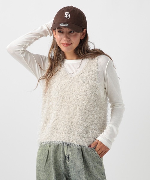 新品 Russeluno ラメ フード ベスト エンブレム ファー ブラウン L BAYFLOW（ベイフロー）の「[新色を加えて登場!!]ショートラメ