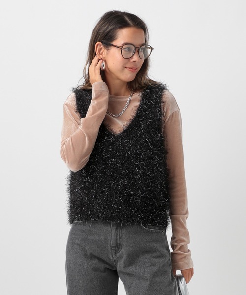 BAYFLOW（ベイフロー）の「[新色を加えて登場!!]ショートラメファーベスト（ベスト・レディース・アイボリー/ブラック/グレイッシュベージュ・FREE）」の12枚目の写真