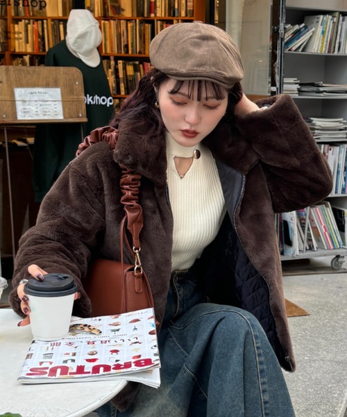 efill（エフィル）の「フェイク ファージャケット ファーコート（ブルゾン・レディース・ブラウン/カーキ・FREE）」の6枚目の写真