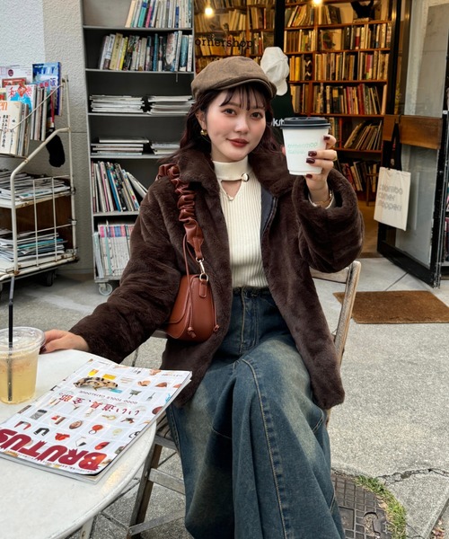 efill（エフィル）の「フェイク ファージャケット ファーコート（ブルゾン・レディース・ブラウン/カーキ・FREE）」の7枚目の写真