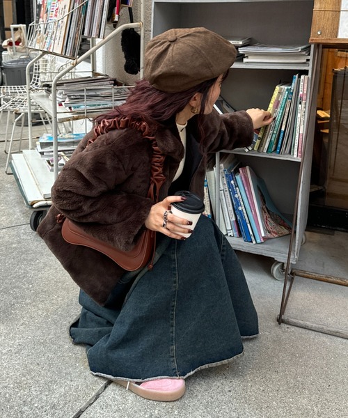 efill（エフィル）の「フェイク ファージャケット ファーコート（ブルゾン・レディース・ブラウン/カーキ・FREE）」の8枚目の写真