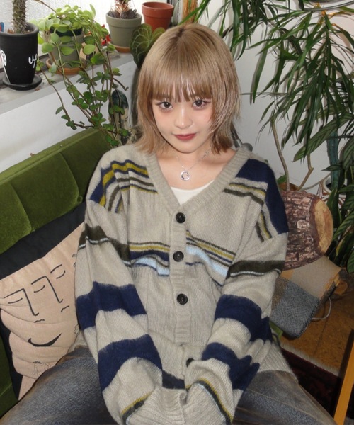 shesame(シーセム)の「mulch border cardigan(カーディガン/ボレロ・レディース・ネイビー/グレー・MEDIUM/LARGE)」の4枚目の写真