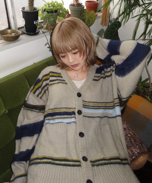shesame(シーセム)の「mulch border cardigan(カーディガン/ボレロ・レディース・ネイビー/グレー・MEDIUM/LARGE)」の5枚目の写真