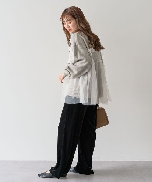 Green　Parks（グリーンパークス）の「・ANDSEARCH チュールレイヤードニット（ニット/セーター・レディース・ライトグレー/ピンク/チャコールグレー・FREE）」の11枚目の写真