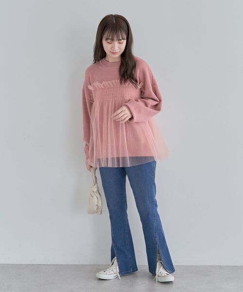 Green　Parks（グリーンパークス）の「・ANDSEARCH チュールレイヤードニット（ニット/セーター・レディース・ライトグレー/ピンク/チャコールグレー・FREE）」の14枚目の写真