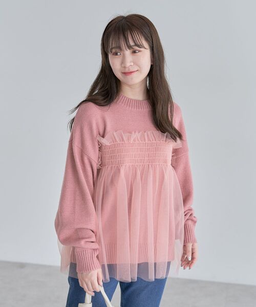 Green　Parks（グリーンパークス）の「・ANDSEARCH チュールレイヤードニット（ニット/セーター・レディース・ライトグレー/ピンク/チャコールグレー・FREE）」の17枚目の写真
