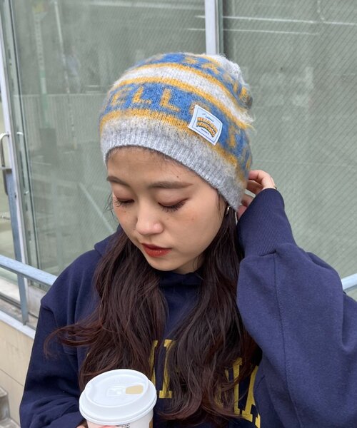 HELLO.SANFRANCISCO（ハローサンフランシスコ）の「【HELLO.SANFRANCISCO】ロゴジャガードニットビーニー（ハット・レディース・レッド/ブラック/グレー・ONE SIZE）」の6枚目の写真