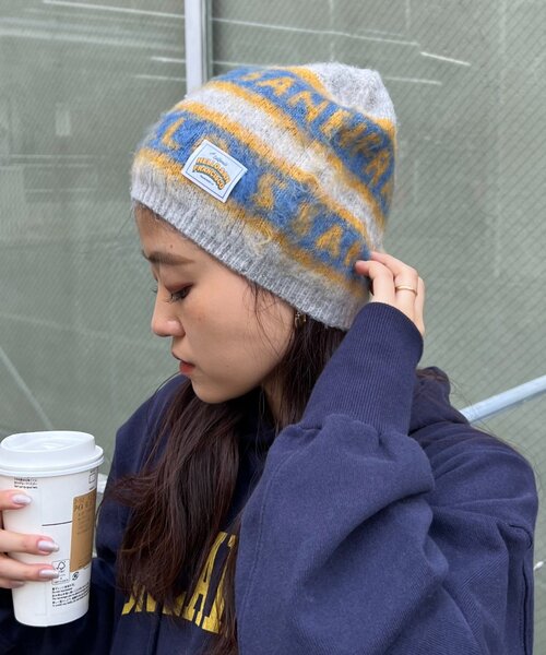 HELLO.SANFRANCISCO（ハローサンフランシスコ）の「【HELLO.SANFRANCISCO】ロゴジャガードニットビーニー（ハット・レディース・レッド/ブラック/グレー・ONE SIZE）」の7枚目の写真