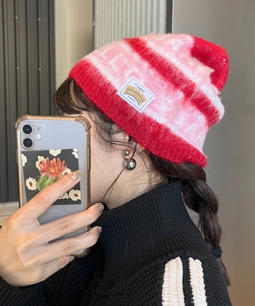 HELLO.SANFRANCISCO（ハローサンフランシスコ）の「【HELLO.SANFRANCISCO】ロゴジャガードニットビーニー（ハット・レディース・レッド/ブラック/グレー・ONE SIZE）」の8枚目の写真