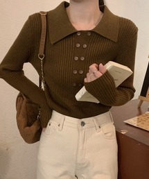 ダブルボタンポロニットプルオーバー
