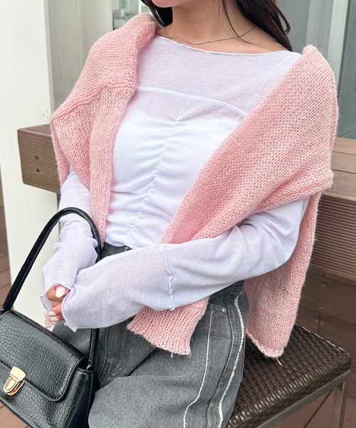 RANAN(ラナン)の「大人可愛い春の万能アイテム。シャーリングシアーメロウトップス(長袖)(Tシャツ/カットソー・レディース・ホワイト/イエロー/グレー/ブラック・M/L/LL)」の1枚目の写真