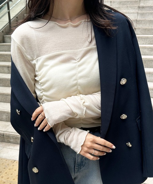 RANAN(ラナン)の「大人可愛い春の万能アイテム。シャーリングシアーメロウトップス(長袖)(Tシャツ/カットソー・レディース・ホワイト/イエロー/グレー/ブラック・M/L/LL)」の4枚目の写真