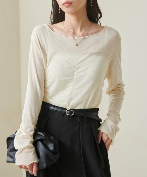 RANAN(ラナン)の「大人可愛い春の万能アイテム。シャーリングシアーメロウトップス(長袖)(Tシャツ/カットソー・レディース・ホワイト/イエロー/グレー/ブラック・M/L/LL)」の14枚目の写真