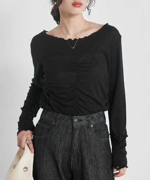 RANAN(ラナン)の「大人可愛い春の万能アイテム。シャーリングシアーメロウトップス(長袖)(Tシャツ/カットソー・レディース・ホワイト/イエロー/グレー/ブラック・M/L/LL)」の17枚目の写真