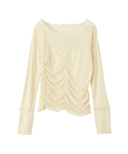 RANAN(ラナン)の「大人可愛い春の万能アイテム。シャーリングシアーメロウトップス(長袖)(Tシャツ/カットソー・レディース・ホワイト/イエロー/グレー/ブラック・M/L/LL)」の5枚目の写真