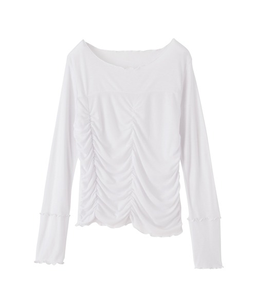 RANAN(ラナン)の「大人可愛い春の万能アイテム。シャーリングシアーメロウトップス(長袖)(Tシャツ/カットソー・レディース・ホワイト/イエロー/グレー/ブラック・M/L/LL)」の7枚目の写真