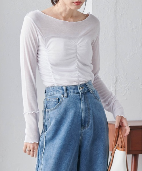 RANAN(ラナン)の「大人可愛い春の万能アイテム。シャーリングシアーメロウトップス(長袖)(Tシャツ/カットソー・レディース・ホワイト/イエロー/グレー/ブラック・M/L/LL)」の22枚目の写真