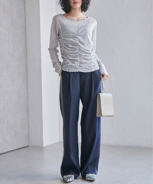RANAN(ラナン)の「大人可愛い春の万能アイテム。シャーリングシアーメロウトップス(長袖)(Tシャツ/カットソー・レディース・ホワイト/イエロー/グレー/ブラック・M/L/LL)」の21枚目の写真
