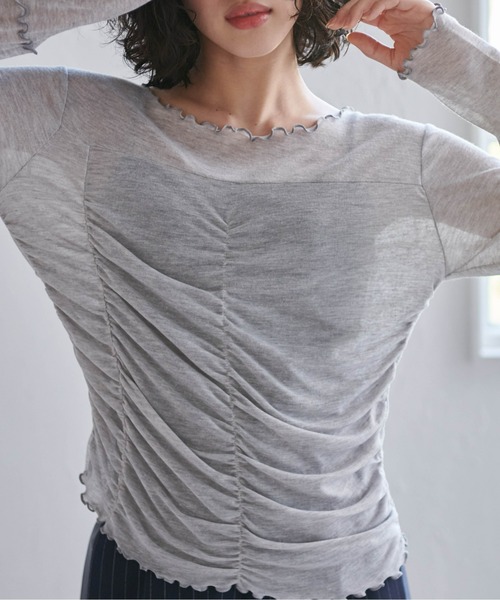RANAN(ラナン)の「大人可愛い春の万能アイテム。シャーリングシアーメロウトップス(長袖)(Tシャツ/カットソー・レディース・ホワイト/イエロー/グレー/ブラック・M/L/LL)」の20枚目の写真