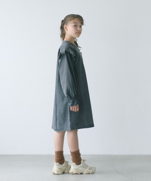 UNIVERSAL OVERALL（ユニバーサルオーバーオール）の「【別注】＜UNIVERSAL OVERALL＞TJ デニム ワンピース / キッズ  140cm-160cm（ワンピース・キッズ・ダークグレー/コバルトブルー・L(160cm)/M(140-150cm)）」の3枚目の写真