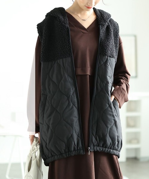 ボアフード切り替えキルティングロングベスト（その他アウター）｜GOLDJAPAN（ゴールドジャパン）