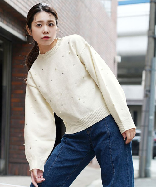 zootie（ズーティー）の「ビジュードットニット（ニット/セーター・レディース・アイボリー/ブラック・M）」の3枚目の写真