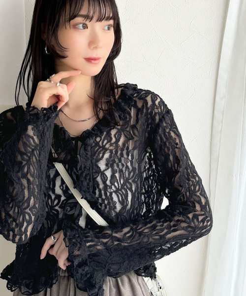 エムズグレイシー☆お花リボンニットカーディガン☆ブラック☆42☆美品