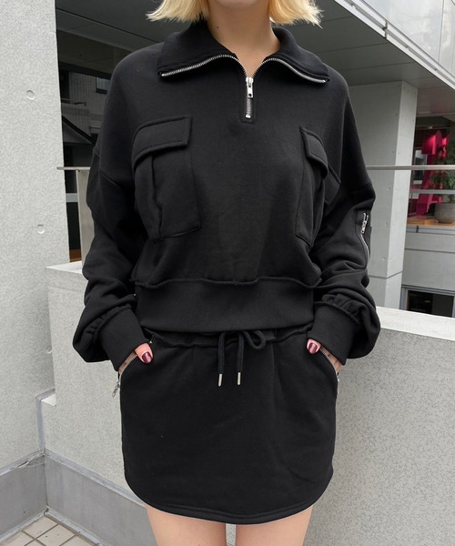 ENVYM（アンビー）の「ポケットデザインハーフジップスウェット（スウェット・レディース・ブラック/グレー/カーキ・FREE）」の10枚目の写真