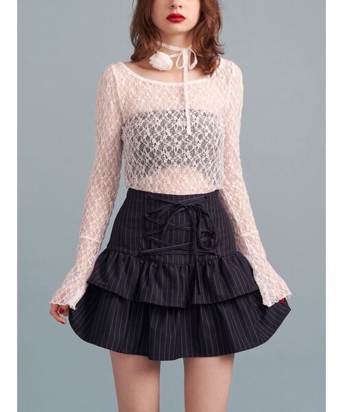 jouetie 新品未使用 タグ付 ミニスカート 今季新作 ウエストゴム 黒 セール】レースアップティアードミニスカパン【セットアップ対応】卒業