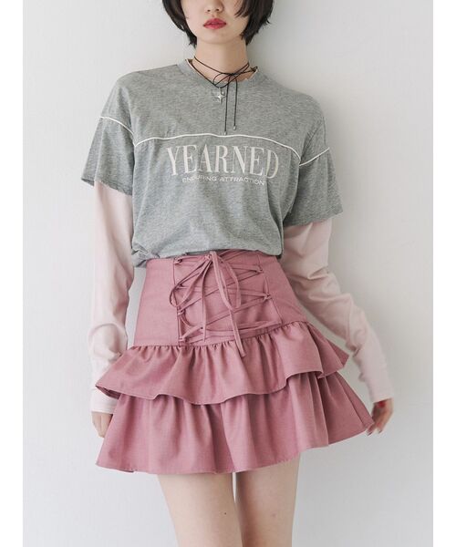 jouetie（ジュエティ）の「レースアップティアードミニスカパン【セットアップ対応】卒業式 入学式（スカート・レディース・ピンク/グレー/ネイビー/ブラック/ベージュ・MEDIUM）」の7枚目の写真