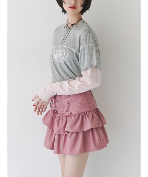 jouetie（ジュエティ）の「レースアップティアードミニスカパン【セットアップ対応】卒業式 入学式（スカート・レディース・ピンク/グレー/ネイビー/ブラック/ベージュ・MEDIUM）」の8枚目の写真