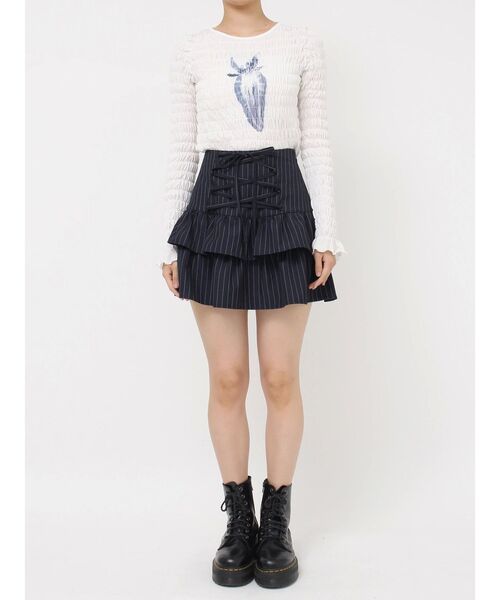 jouetie 新品未使用 タグ付 ミニスカート 今季新作 ウエストゴム 黒 セール】レースアップティアードミニスカパン【セットアップ対応】卒業