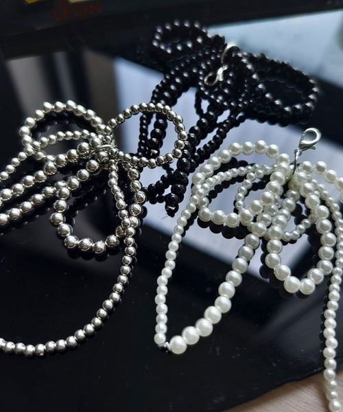 002】パール りぼん バッグチャーム